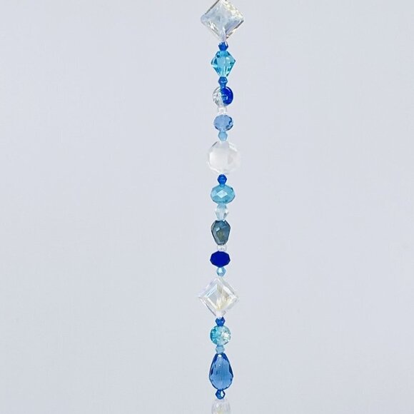 Blue Beaded Suncatcher - Clear Crystal Prism - Indoor Outdoor Hanging Decor - Picture 12 of 16